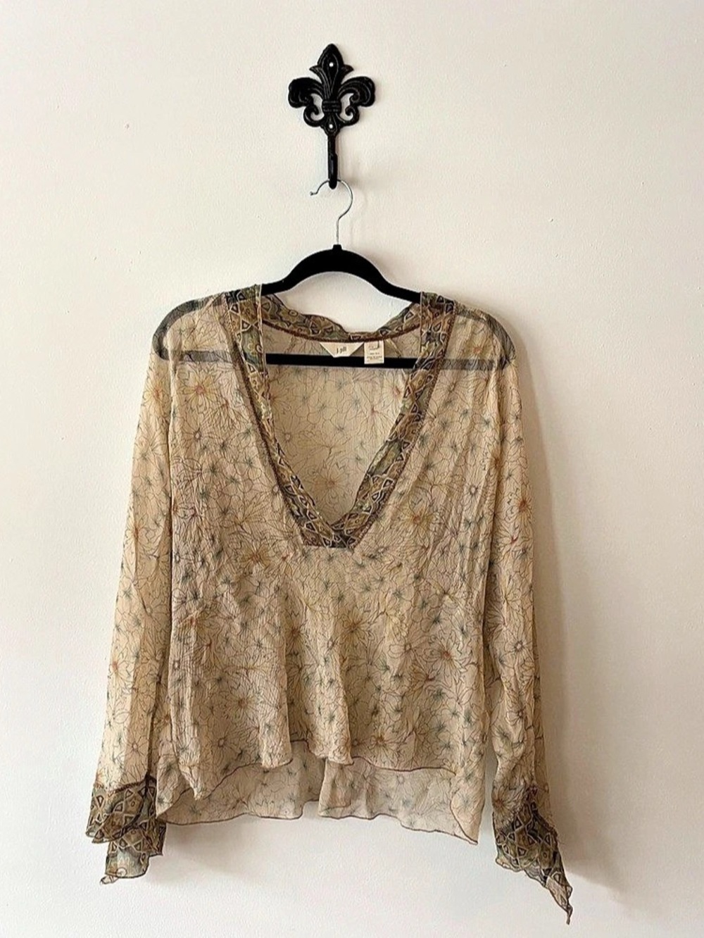 J. Jill Floral Silk Blouse in Beige & Brown